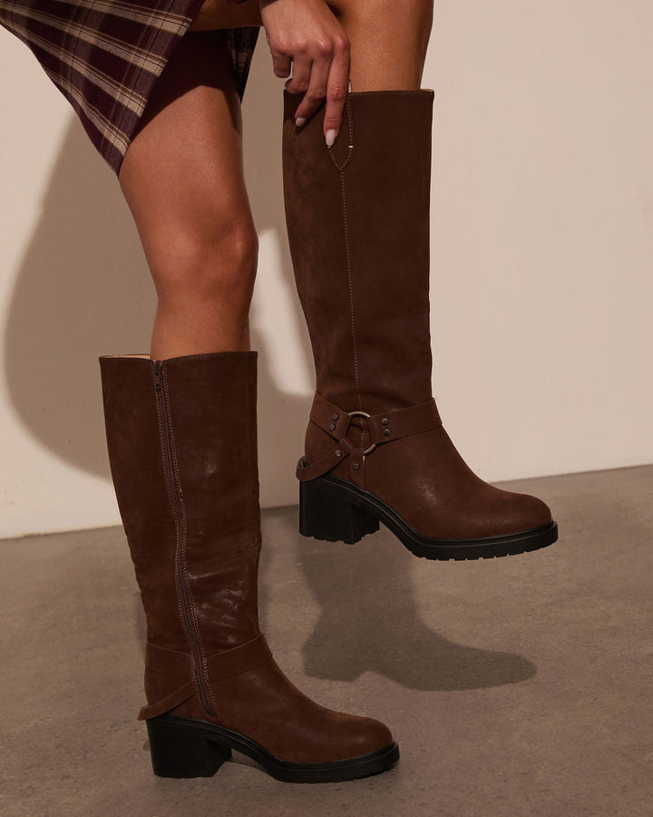 Country Acres Western Hardware Knee High Boots Coffee