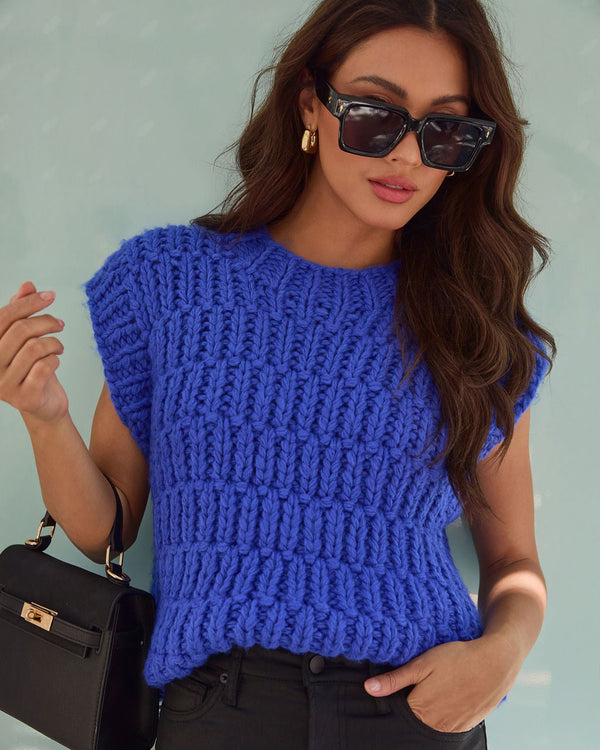 Annaline Cap Sleeve Crochet Sweater Blue