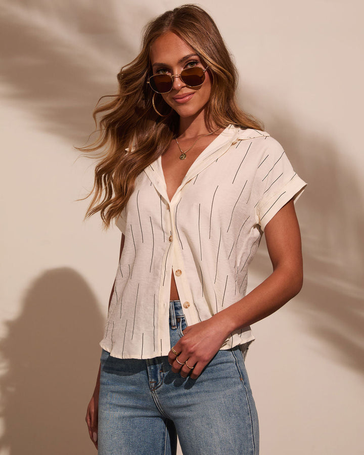 Elianna Abstract Stripe Button Down Top