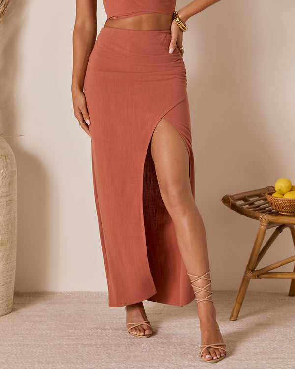 Emiliana Wrap Linen Maxi Skirt Clay