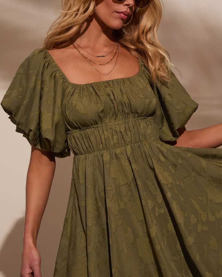 Cherished Charm Puff Sleeve Mini Dress Olive