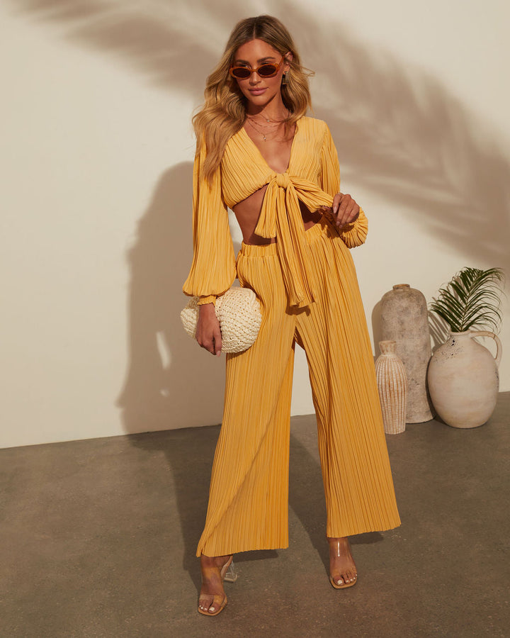 Ray Of Sunshine Long Sleeve Tie Crop Top