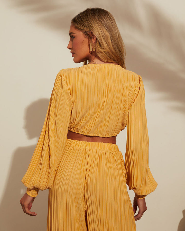 Ray Of Sunshine Long Sleeve Tie Crop Top