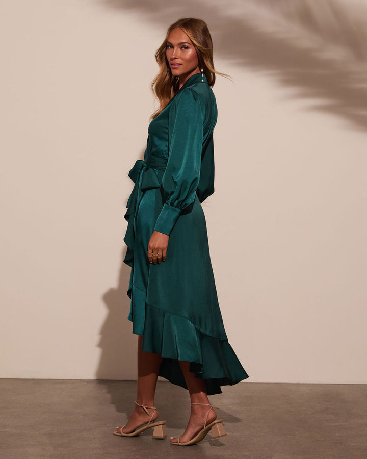 Vilma Satin Wrap Midi Dress