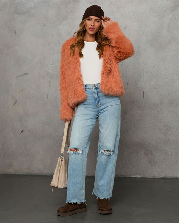 Warm Gather Faux Fur Coat Orange