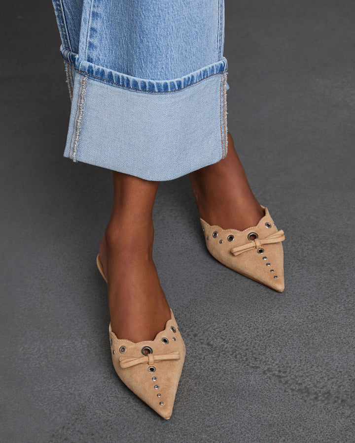 Eden Pointed Toe Kitten Heel Mule Camel Suede