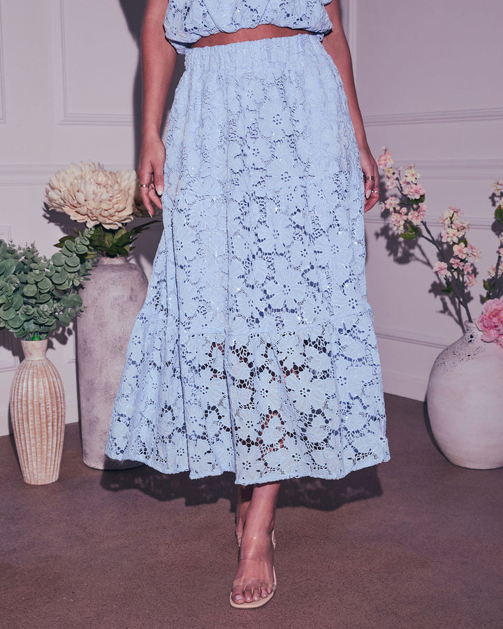 Morning Dew Floral Lace Midi Skirt