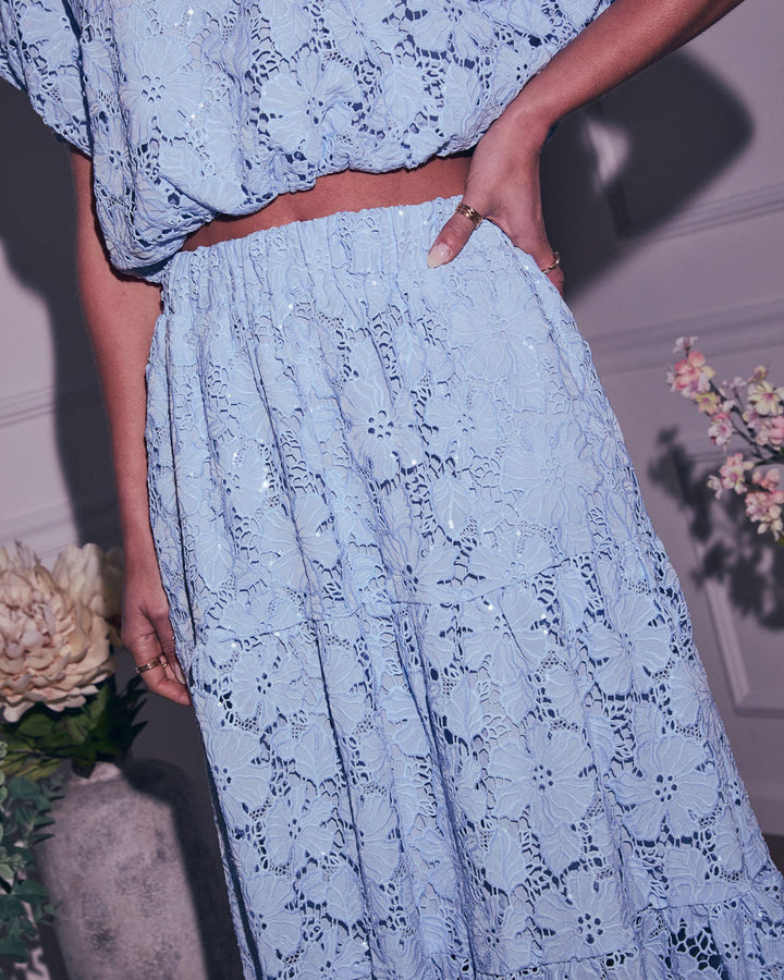 Morning Dew Floral Lace Midi Skirt