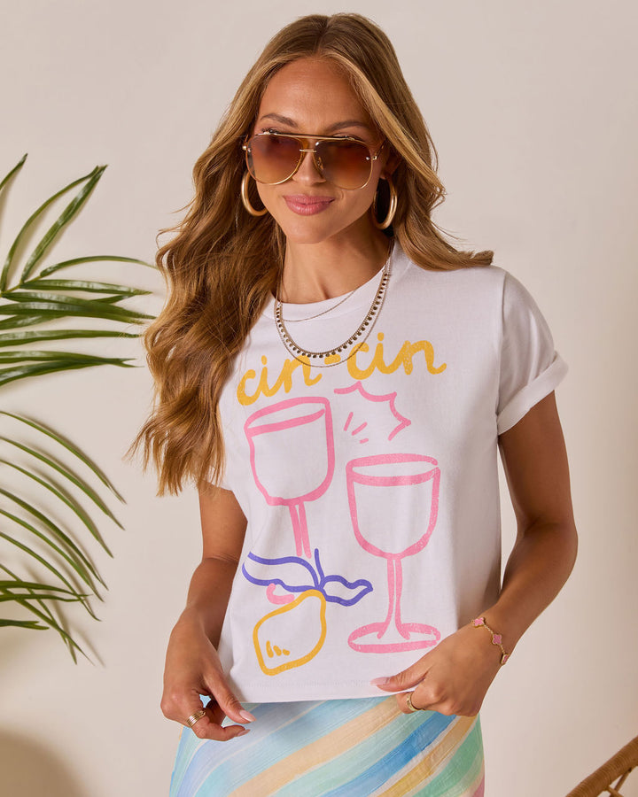 Cin Cin Short Sleeve Graphic Tee White