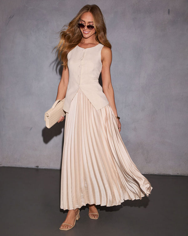 Meet At Dawn Pleated Maxi Skirt Ecru
