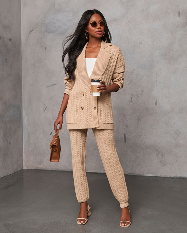 Cuddle Me Double Breasted Knit Sweater Taupe