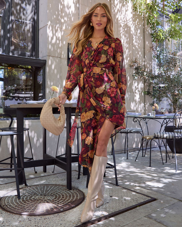 Harvest Love Floral Print Wrap Midi Dress Multi