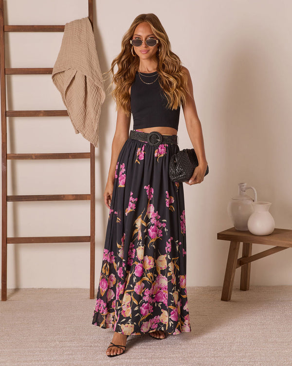 Olenda Floral Maxi Skirt Black