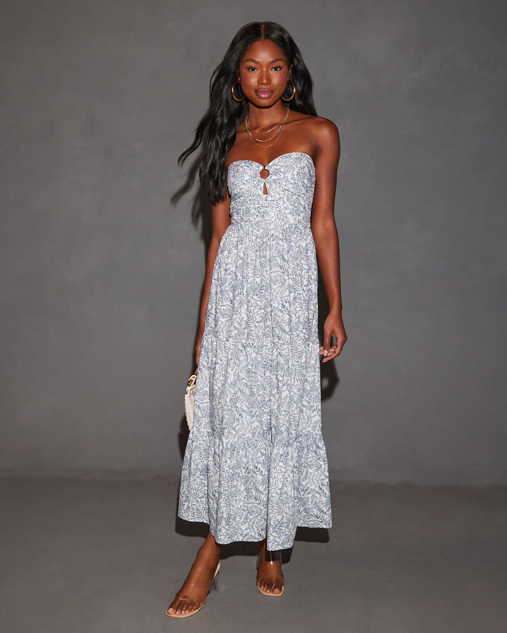 Hidden Paradise Floral Tiered Maxi Dress Navy Multi