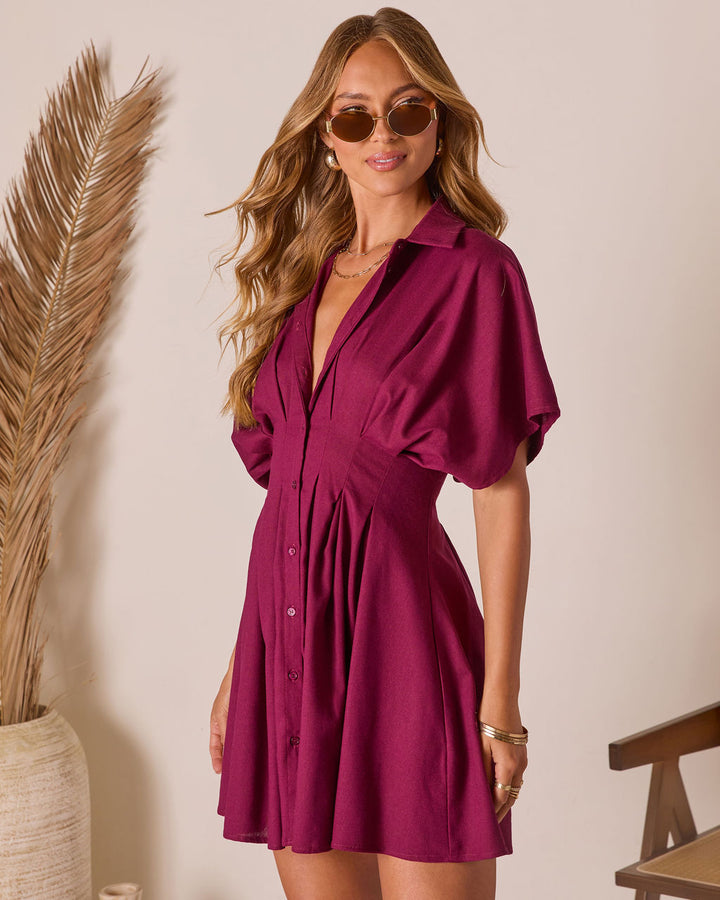 Stacie Pleated Mini Shirt Dress