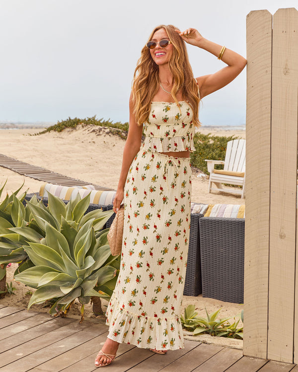 Market Morning Drawstring Maxi Skirt Cream Multi