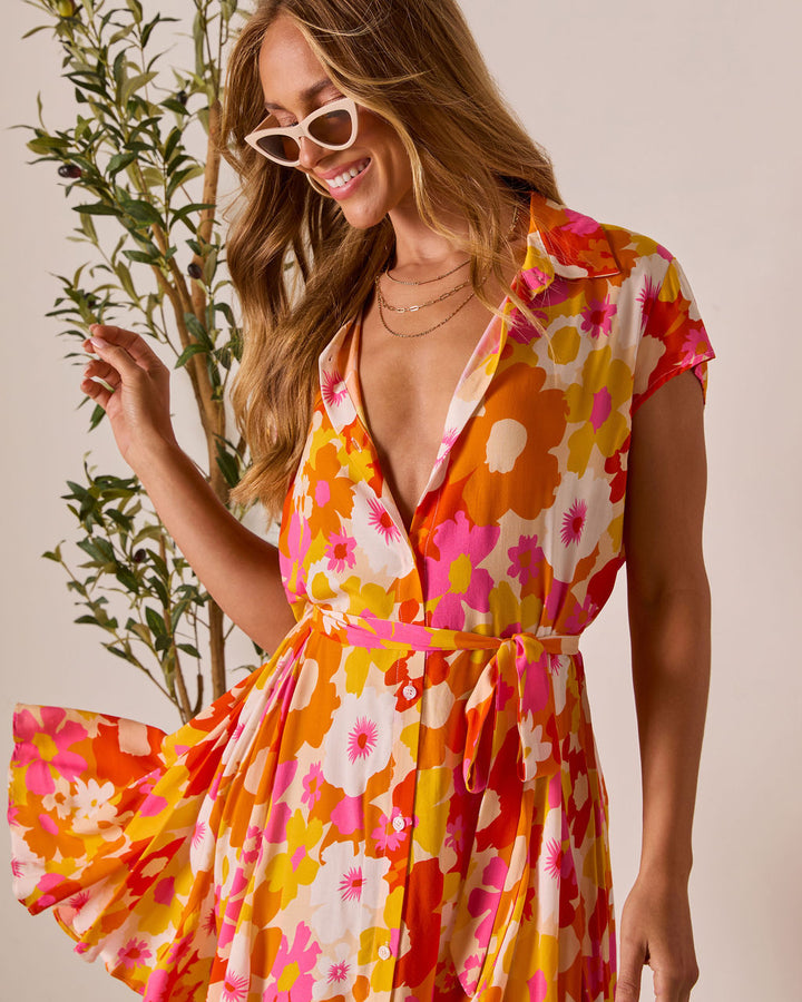 Sunset Palette Waist Tie Mini Dress