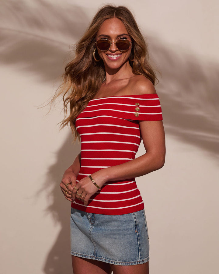 Strawberry Tide Striped Off The Shoulder Top
