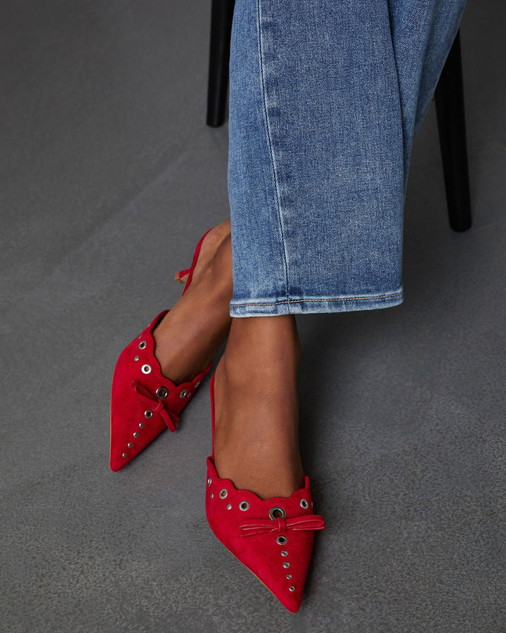 Eden Pointed Toe Kitten Heel Mule Strawberry Suede