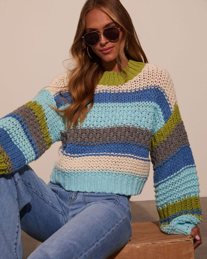 Harvest Feels Cropped Knit Sweater Avocado Combo