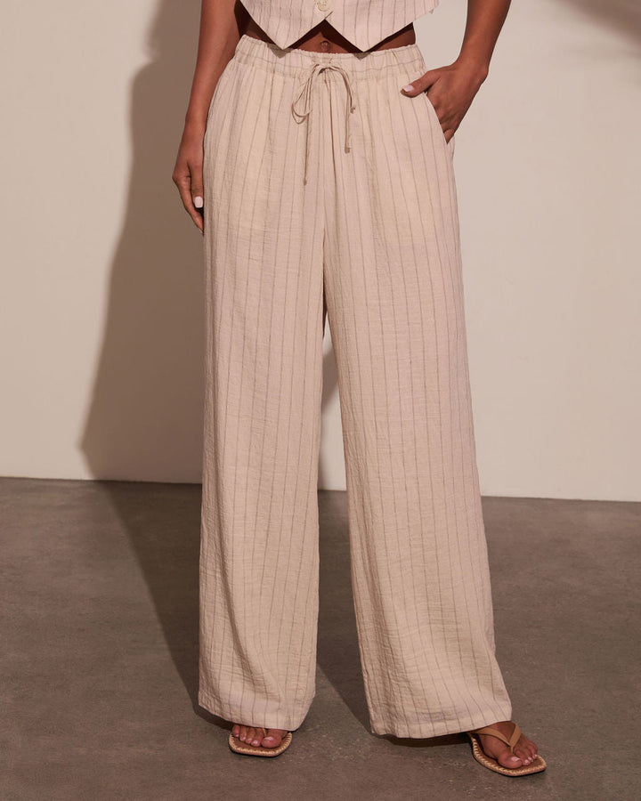 Hazel Pinstripe Wide Leg Pants Tan