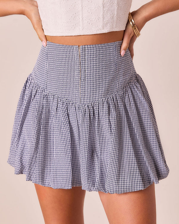 Shellie Gingham Bubble Hem Mini Skirt Navy