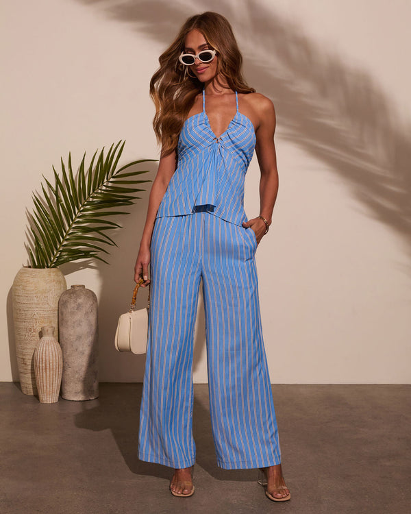 Ashton Pinstripe Wide Leg Pants Blue White Black