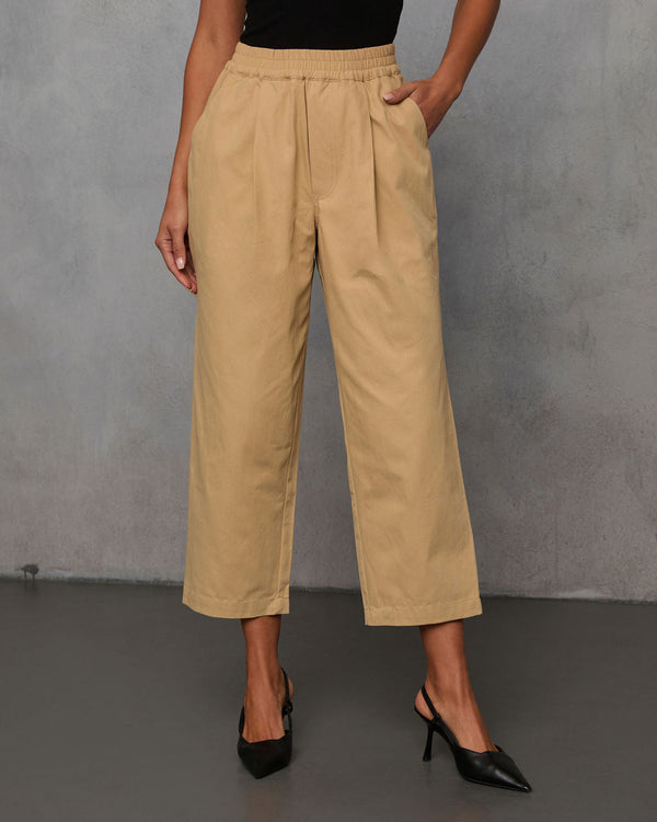 Rennes Cropped Pleated Pants Beige