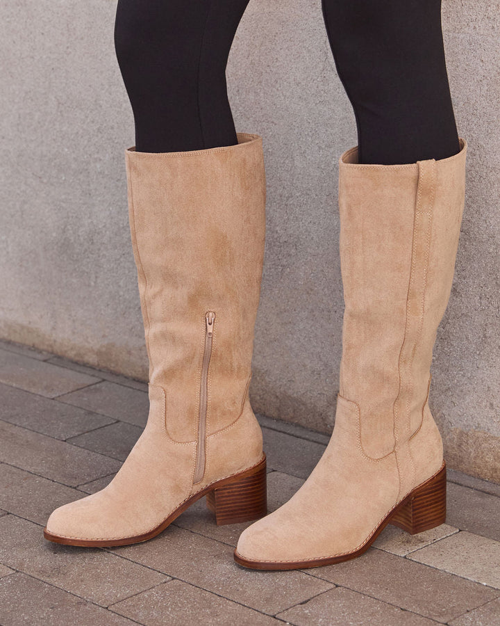 Worn Oak Suede Knee High Boots
