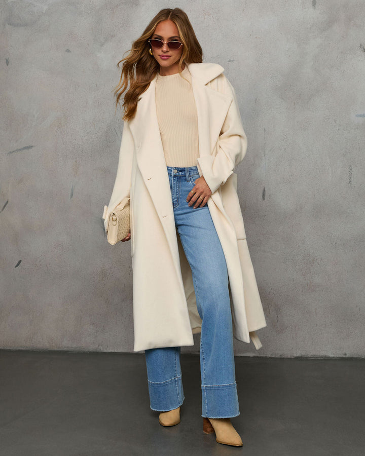 Winter Retreat Belted Wool Coat Ivory