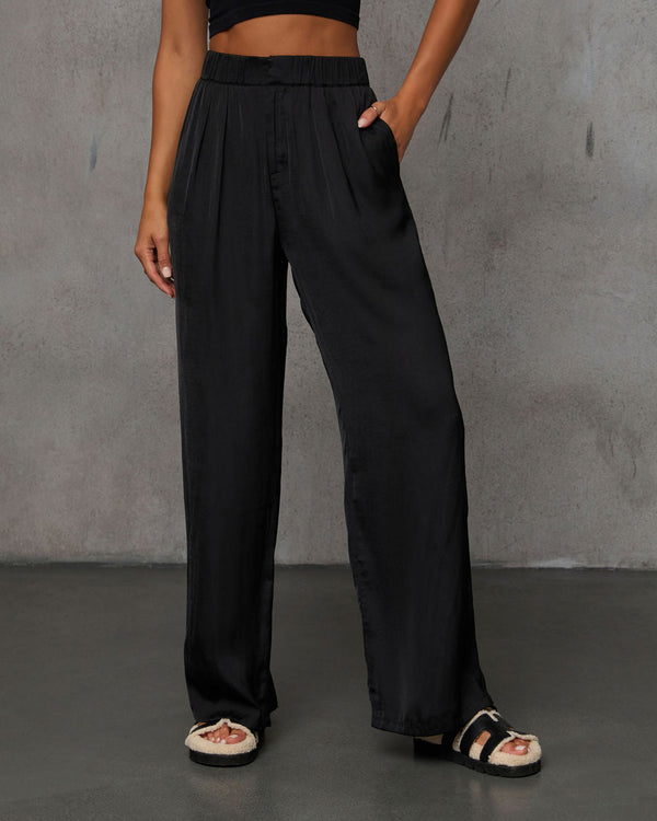 Annaline Wide Leg Satin Trouser Black