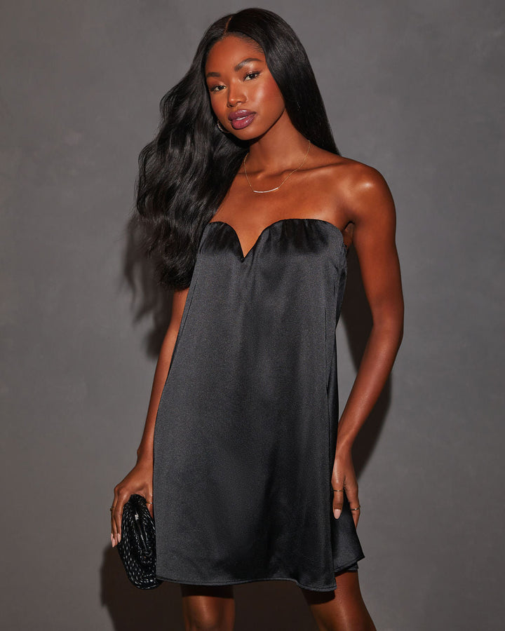 Evangeline Strapless Satin Mini Dress Black