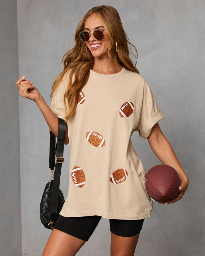 Stadium Shine Oversized Football Graphic Tee Taupe