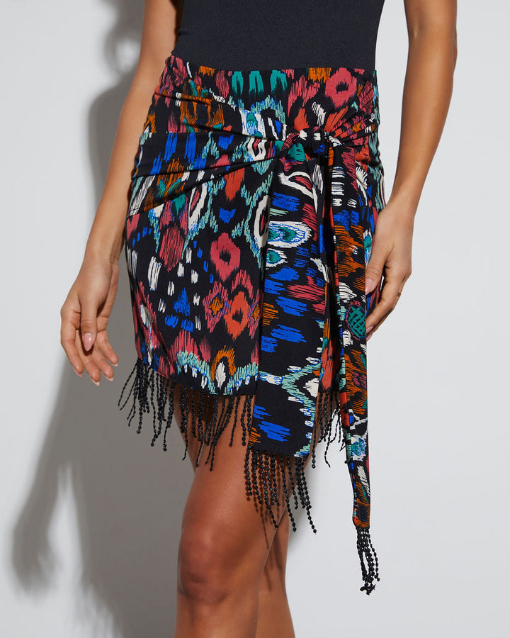 Isla Wrap Fringe Hem Mini Skirt Black