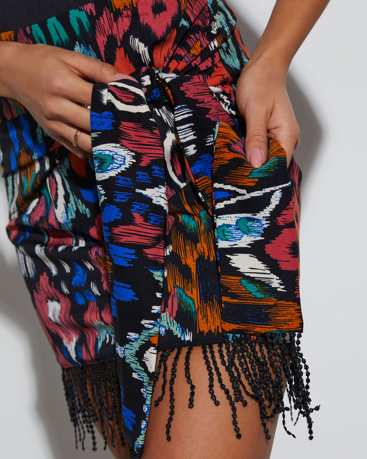Isla Wrap Fringe Hem Mini Skirt