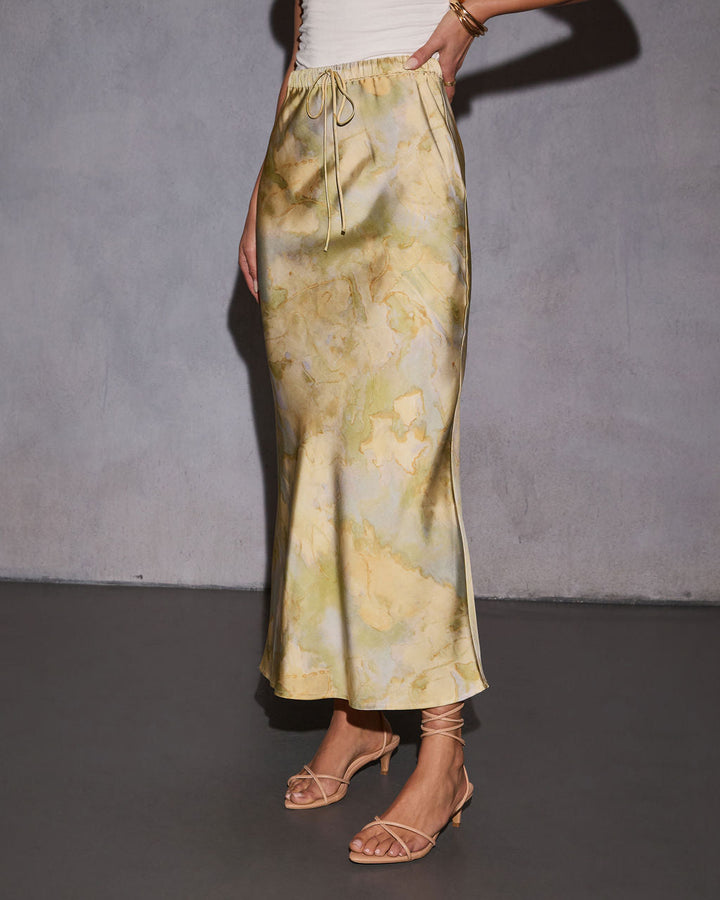 Honeydew Satin Abstract Maxi Skirt