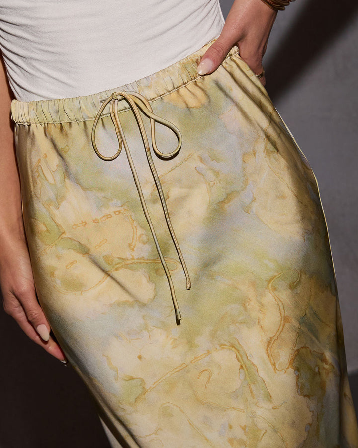 Honeydew Satin Abstract Maxi Skirt