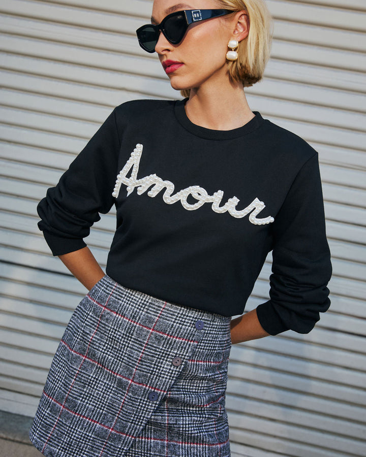 Signed Love Pearl Embellished Pullover Sweater