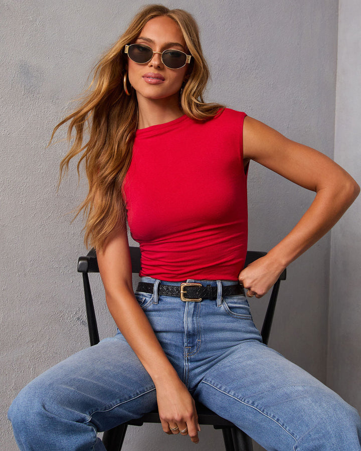 Dylan Cropped Mock Neck Top Red