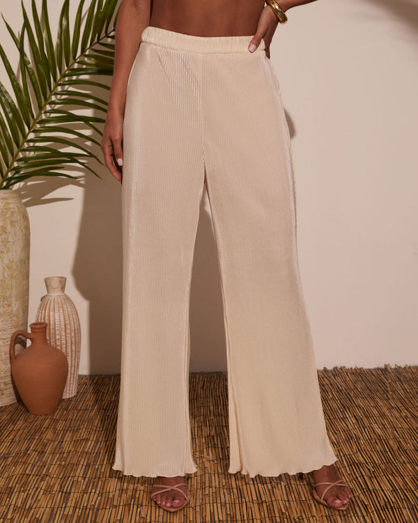 Vintage Summer Wide Leg Plisse Pants Ivory