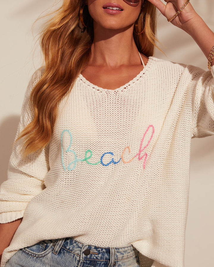 Beach Days Relaxed Pullover Sweater White Multi