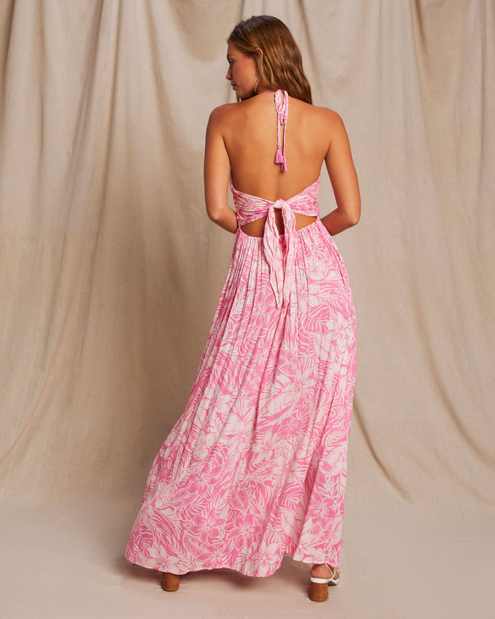 Honolulu Halter Tropical Print Maxi Dress