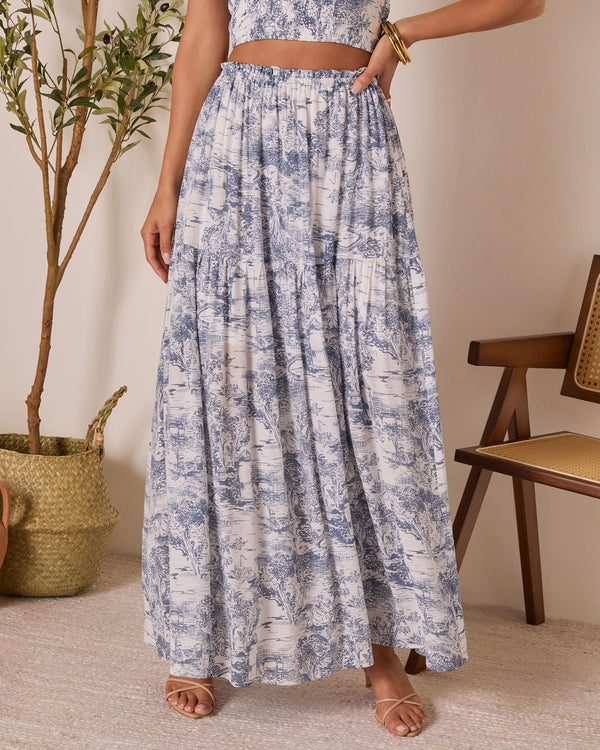Cedar Skies Printed Maxi Skirt Blue Ivory