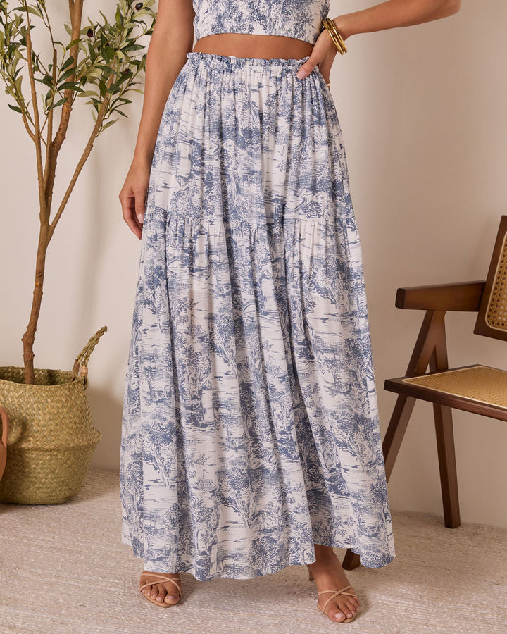 Cedar Skies Printed Maxi Skirt Blue Ivory