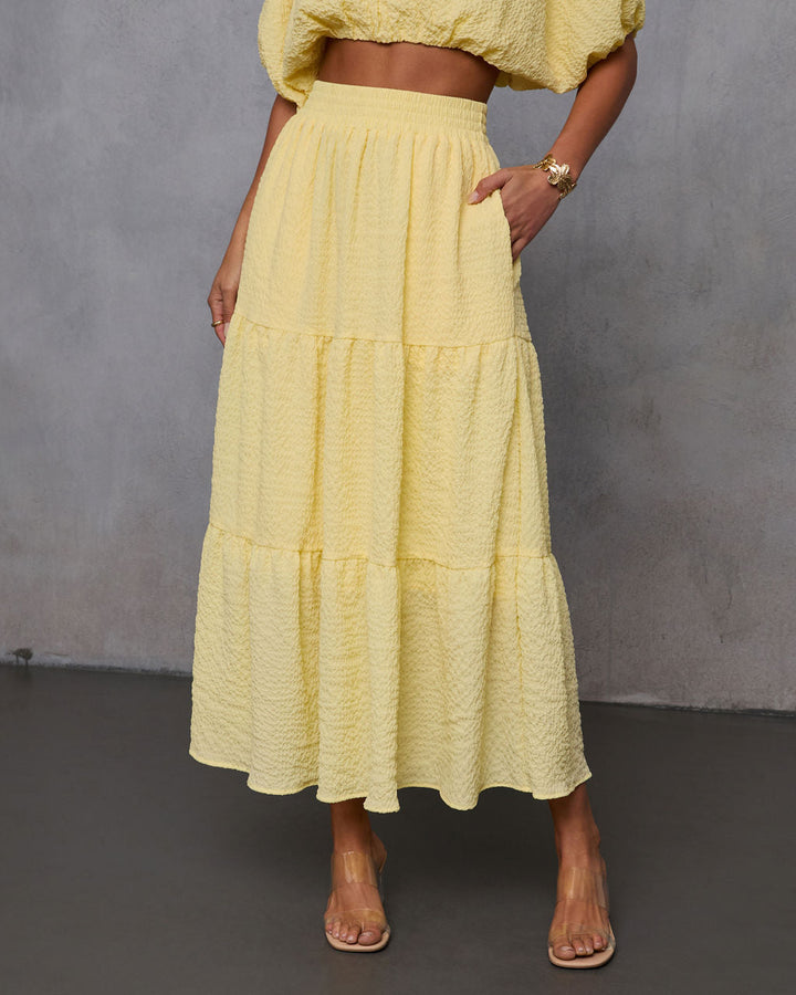 Liena Tiered Gauze Midi Skirt Yellow