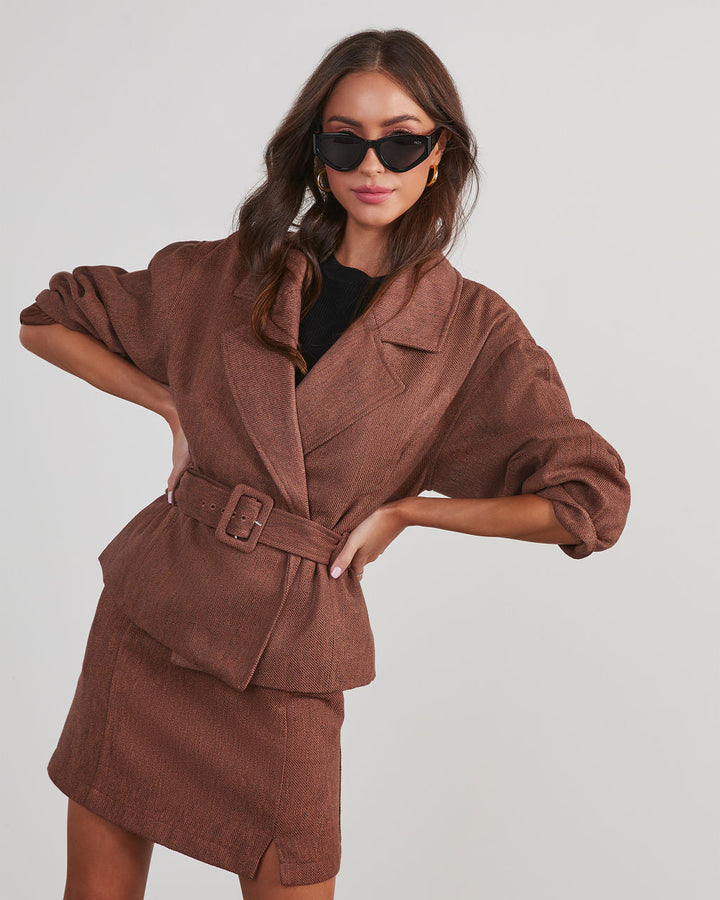 Business Needs Belted Crop Jacket Brown
