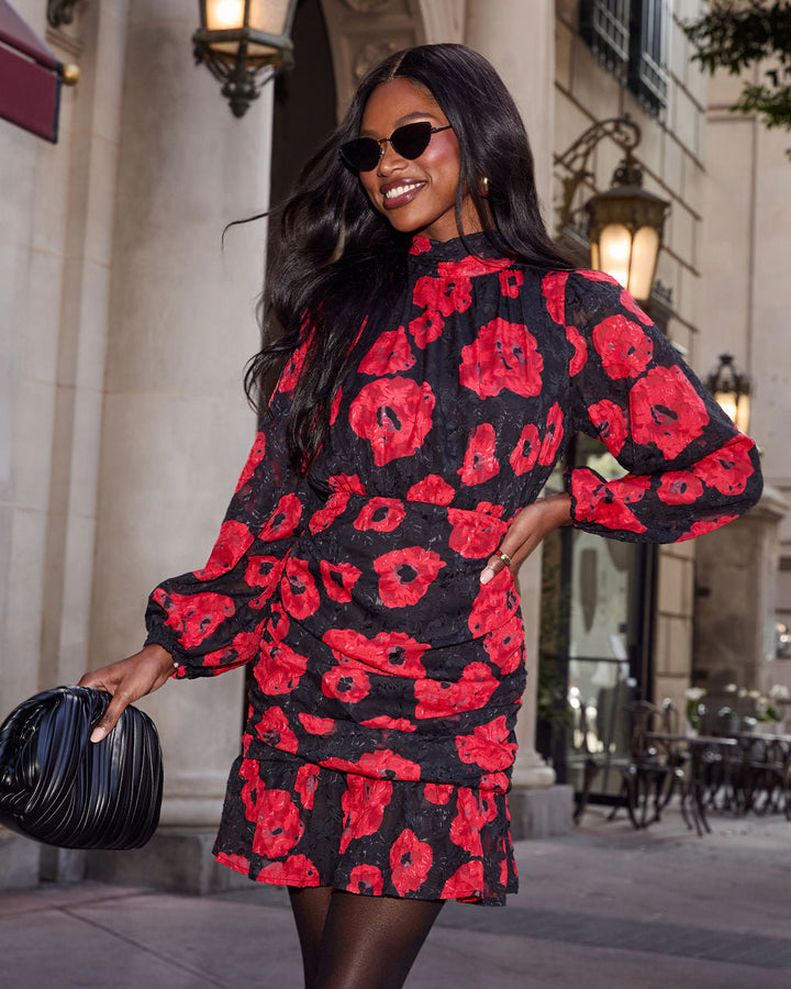 Silk Night Ruched Floral Mini Dress