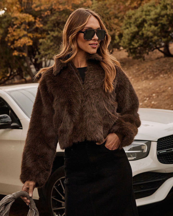 Frostline Faux Fur Coat Dark Brown