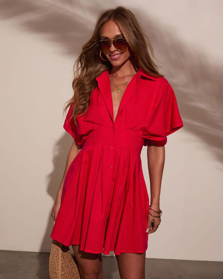 Stacie Pleated Mini Shirt Dress