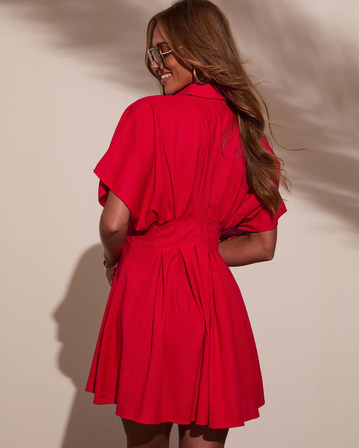Stacie Pleated Mini Shirt Dress